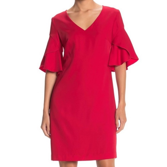 Trina Turk Red Rocks Tulip Sleeve Shift Dress - Picture 1 of 9